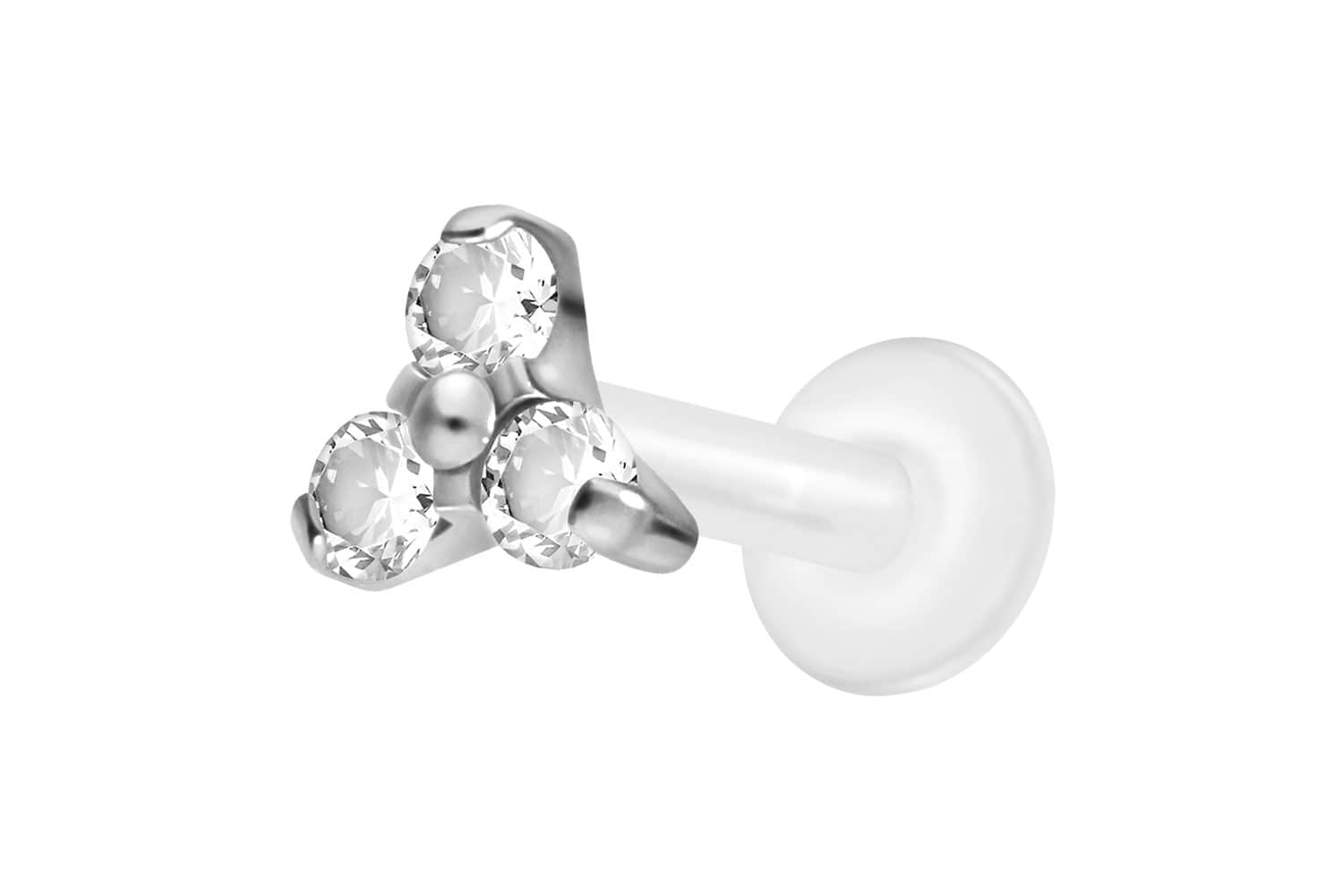 PTFE Labret Piercing mit Innengewinde + Titan-Aufsatz KRISTALLBLUME